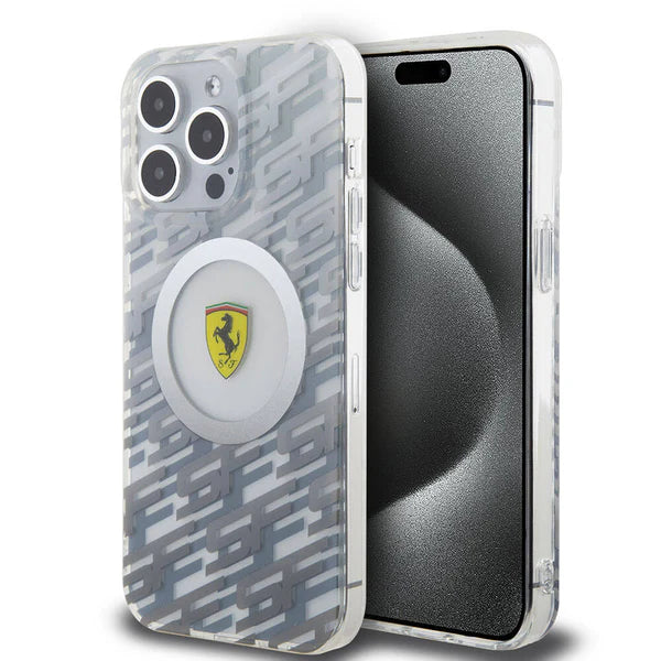 Ferrari iPhone 15 Pro Max MagSafe Hard Case - Multi SF Design - Grey
