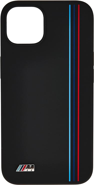 BMW M iPhone 13 Hard Case - Silicone with Tricolor Lines - Black
