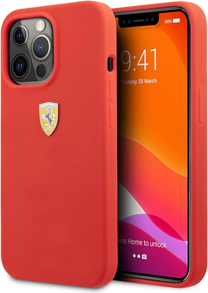 Ferrari iPhone 13 Pro Hard Case - On Track Silicone with Metal Logo - Black