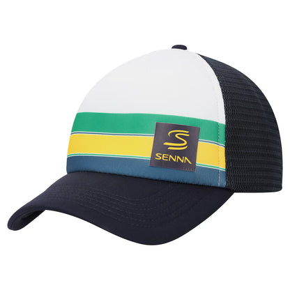Ayrton Senna Helmet Badge Trucker Cap White - Fanwear