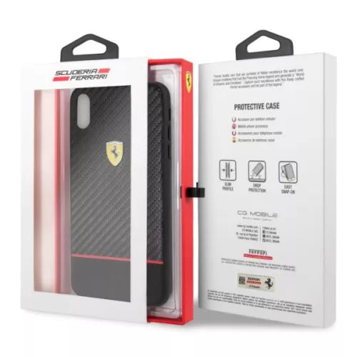 Ferrari iPhone XS Max Hard Case - On Track Racing Shield Bi-Material Carbon - Black