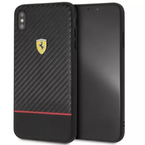 Ferrari iPhone XS Max Hard Case - On Track Racing Shield Bi-Material Carbon - Black