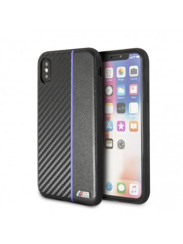 BMW M iPhone X Hard Case - Carbon PU with Red Stripe - Navy