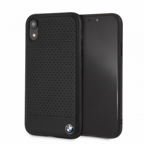 BMW iPhone XR Hard Case - Black Perforated Leather