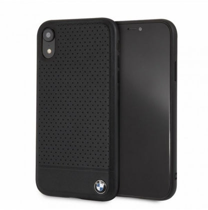 BMW iPhone XR Hard Case - Black Perforated Leather