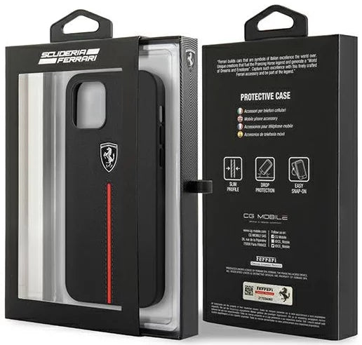 Ferrari iPhone 12 / 12 Pro Case - Black with Red Stripe