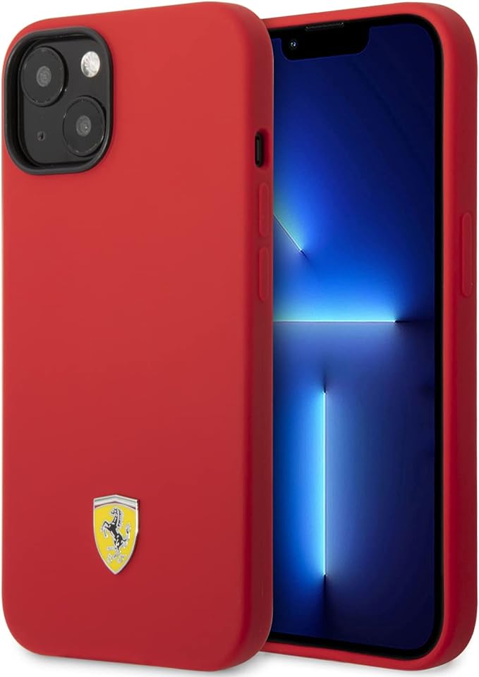 Ferrari iPhone 14 Hard Case - Silicone with Metal Logo - Red