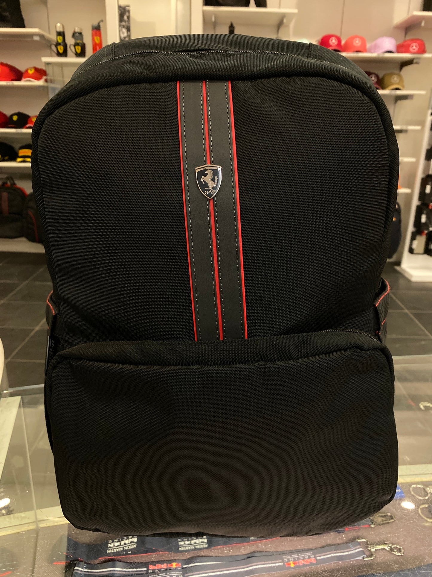 Ferrari Backpack Black with Black and Red Stripe
