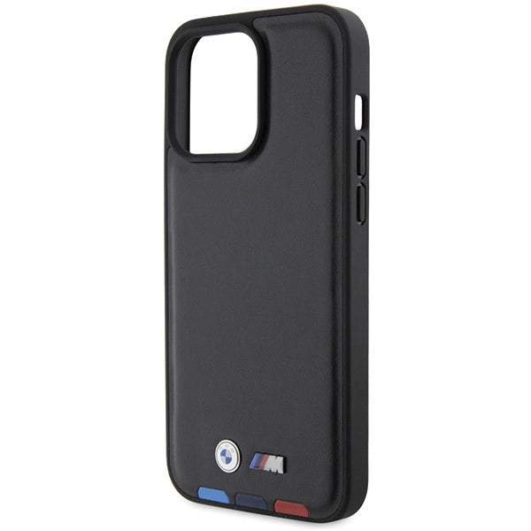 BMW M iPhone 15 Pro Max Hard Case - PU with Hot-Stamped Tricolor Design - Black
