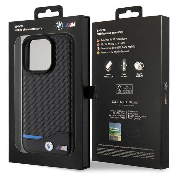 BMW M iPhone 15 Pro Hard Case - PU Carbon - Black