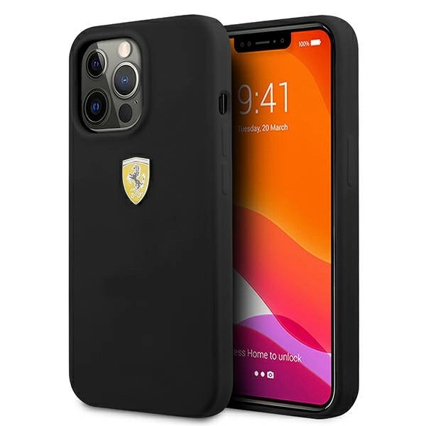 Ferrari iPhone 13 Pro Max Hard Case - On Track Silicone with Metal Logo - Black