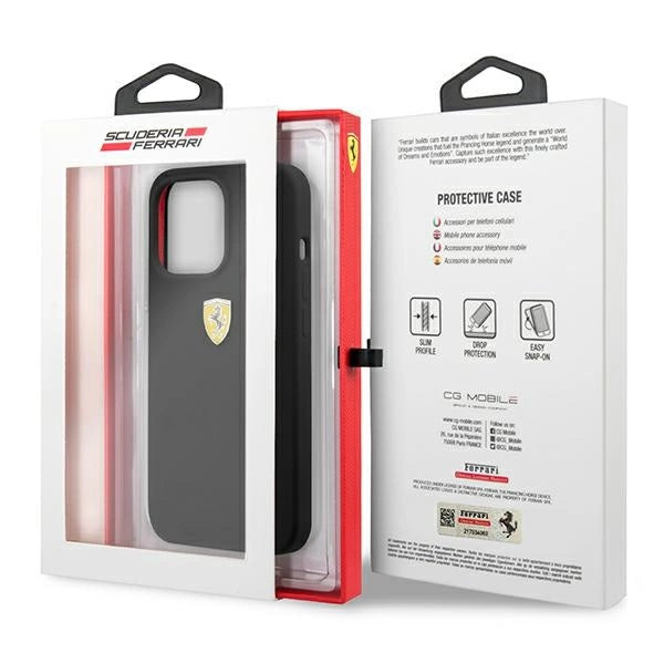 Ferrari iPhone 13 Pro Max Hard Case - On Track Silicone with Metal Logo - Black