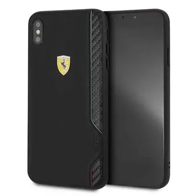 Ferrari iPhone XS Max Hard Case - PU Rubber Soft Touch with Shield - Black