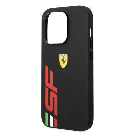 Ferrari iPhone 14 Pro Hard Case - Leather with Big SF Logo - Black