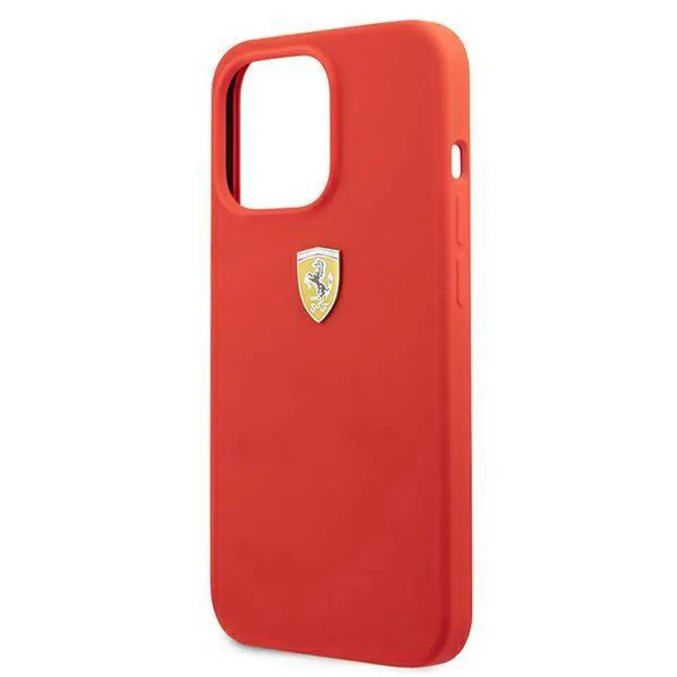 Ferrari iPhone 13 Pro Max Hard Case - On Track Silicone with Metal Logo - Red