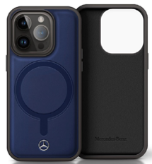 Mercedes-Benz iPhone 16 Pro Max MagSafe Case - Plain Smooth Leather - Navy