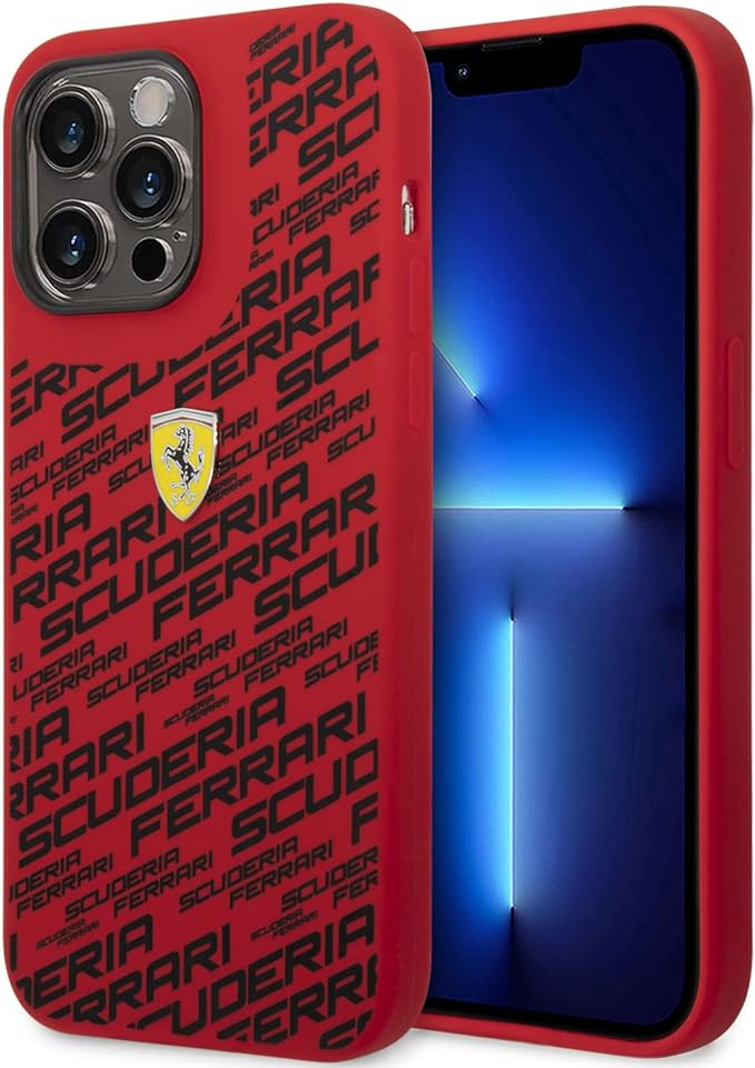 Ferrari iPhone 14 Pro Hard Case - Silicone All Over Scuderia Design - Red