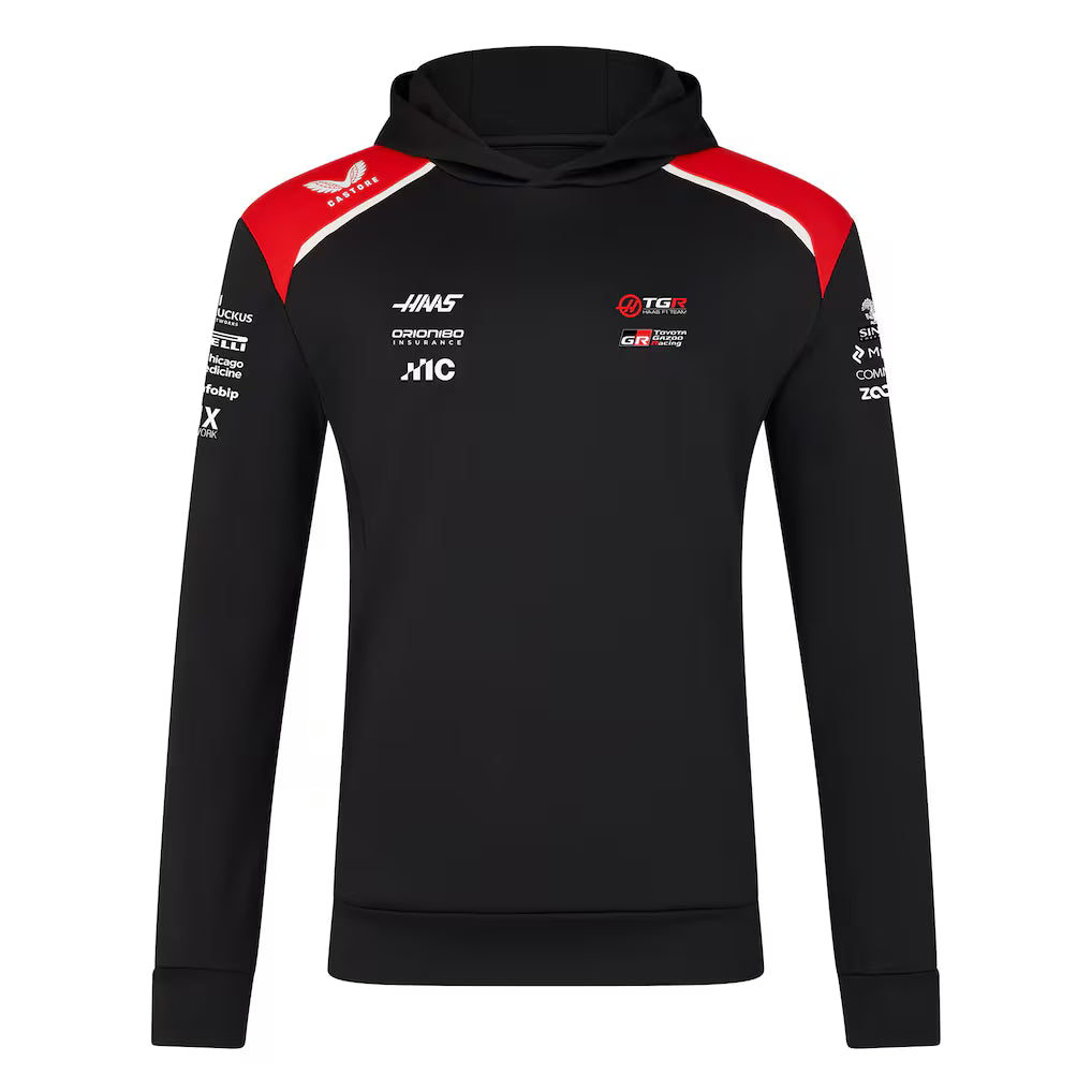Haas F1 Team Men's Overhead Hoodie Caviar Scarlet 2026 - RP Teamwear
