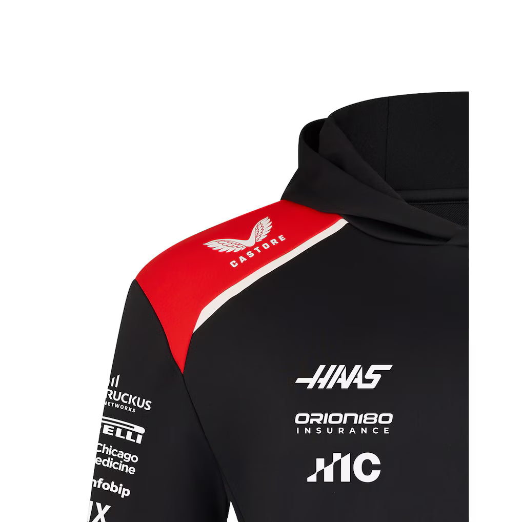 Haas F1 Team Men's Overhead Hoodie Caviar Scarlet 2026 - RP Teamwear
