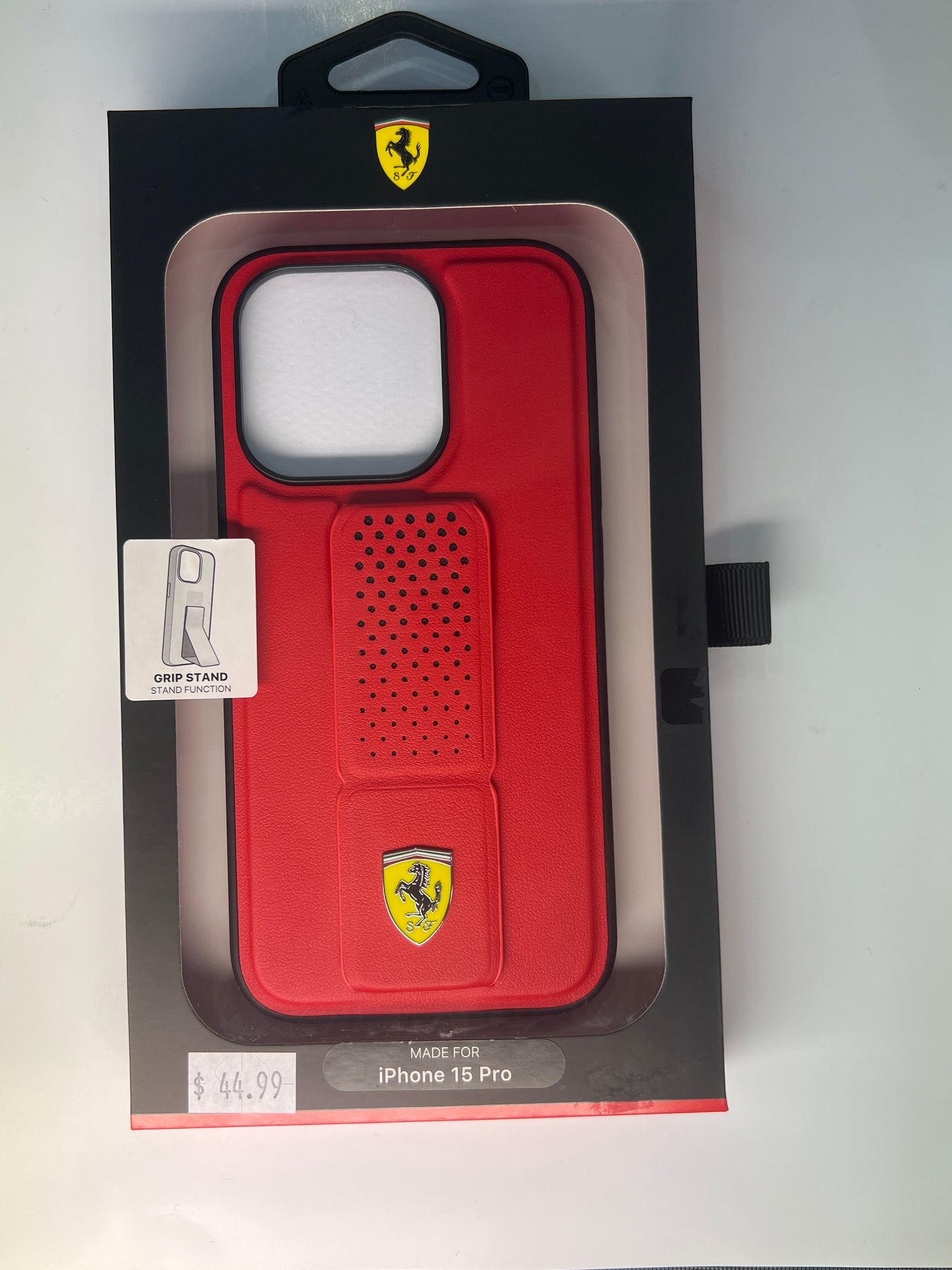 Ferrari iPhone 15 Pro Hard Case - Perforated with Grip Stand - Red
