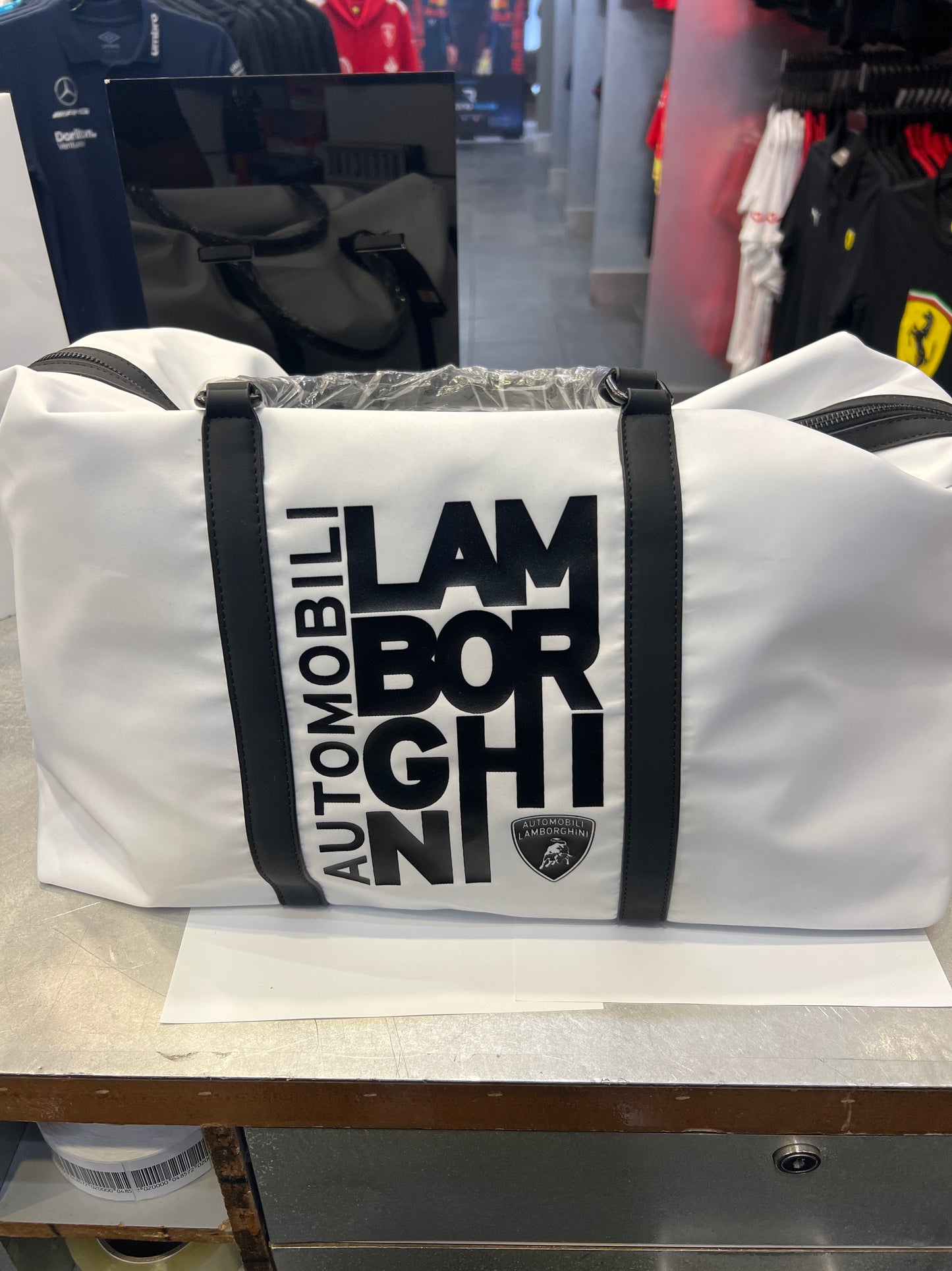 Lamborghini Split Logo Script Weekender Bag White