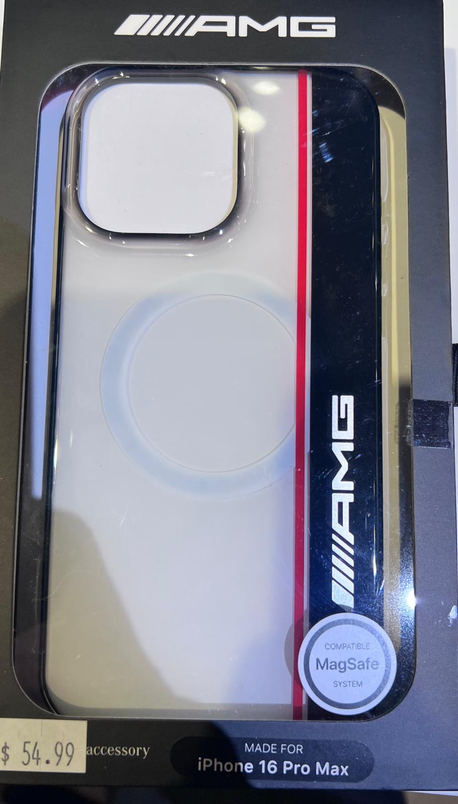 AMG iPhone 16 Pro Max MagSafe Hard Case - Transparent Double Layer with Bow Lines - White