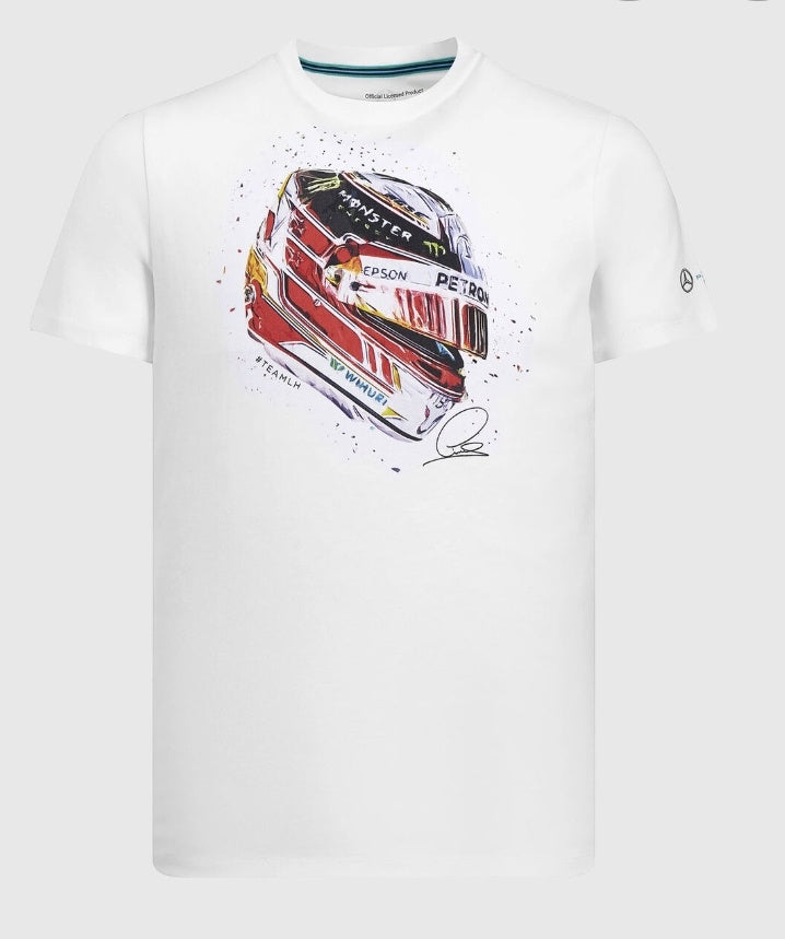 Mercedes-AMG Petronas Motorsport Mens Lewis Hamilton Helmet T-Shirt White 2019 - Fanwear