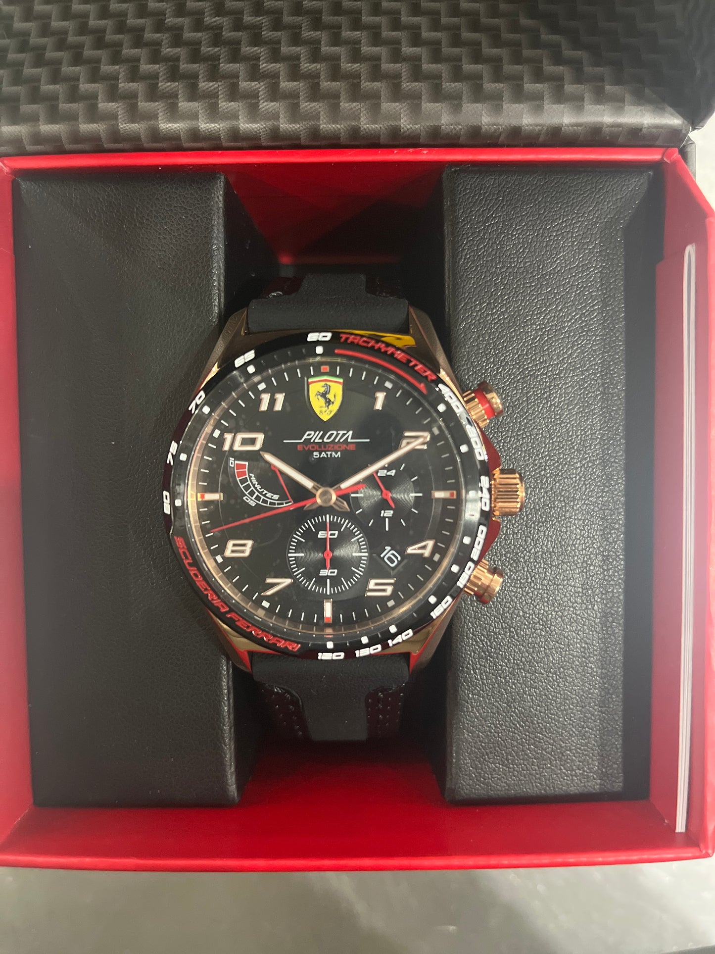 Scuderia Ferrari Watch Chrono Black Leather And Silicone Strap 44Mm 5Atm