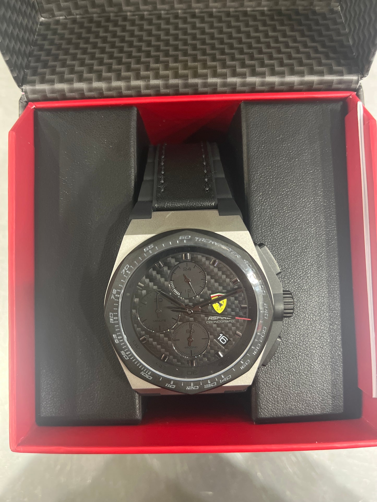 Scuderia Ferrari Watch Aspire Quartz Chrono Black Leather Silic Strap 44Mm