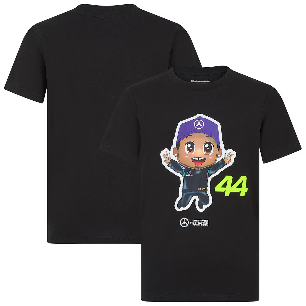 Mercedes-AMG Petronas Formula 1 Team Kids Lewis Hamilton Caricature Graphic Black 2024-Fanwear