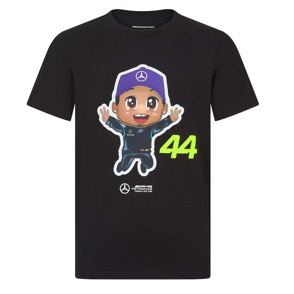 Mercedes-AMG Petronas Formula 1 Team Kids Lewis Hamilton Caricature Graphic Black 2024-Fanwear