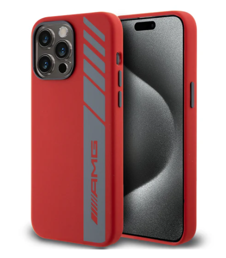 AMG iPhone 15 Pro Max MagSafe Case - Silicone with Vertical Logo Pattern - Red