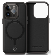 Mercedes-Benz iPhone 16 Pro MagSafe Case - Plain Smooth Leather - Black