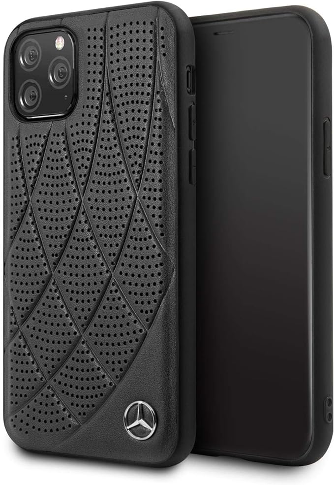 Mercedes iPhone 11 Pro Hard Case - Real Leather with Dotted Texture - Black