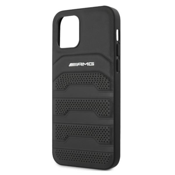 AMG iPhone 12 / iPhone 12 Pro Leather Case - Black with Debossed Lines