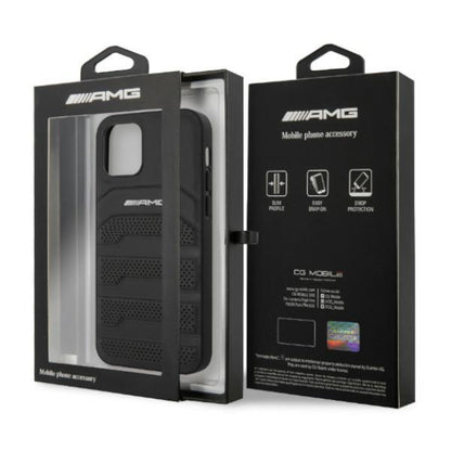 AMG iPhone 12 / iPhone 12 Pro Leather Case - Black with Debossed Lines