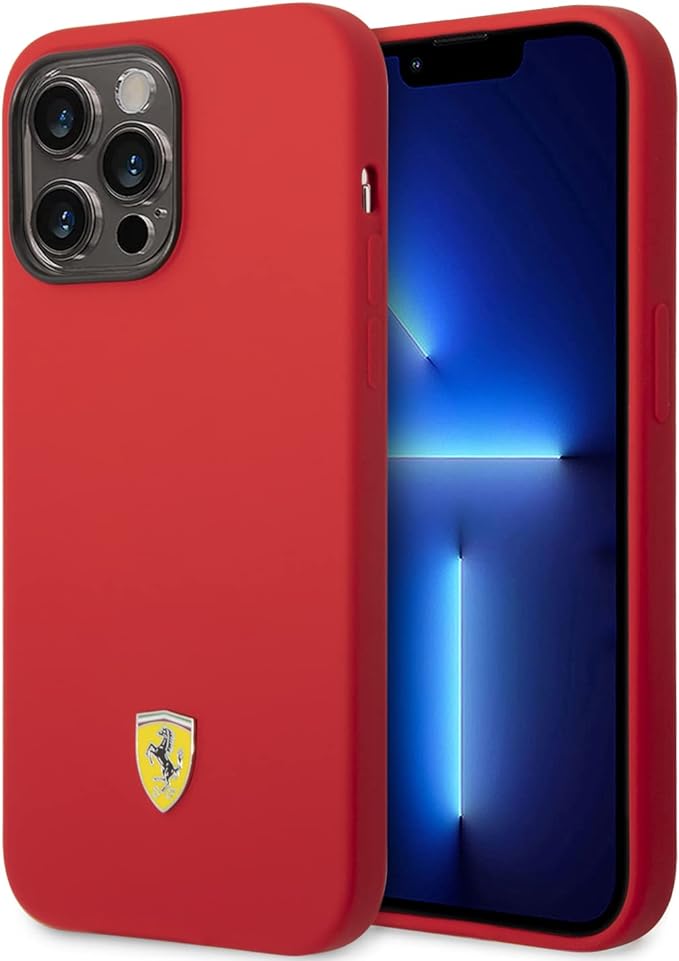 Ferrari iPhone 14 Pro Max Hard Case - Silicone with Metal Logo - Red