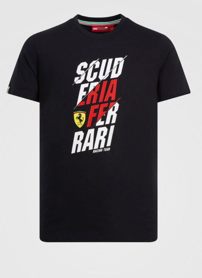 Scuderia Ferrari Mens Angled Scuderia Graphic T-Shirt Black - Fanwear