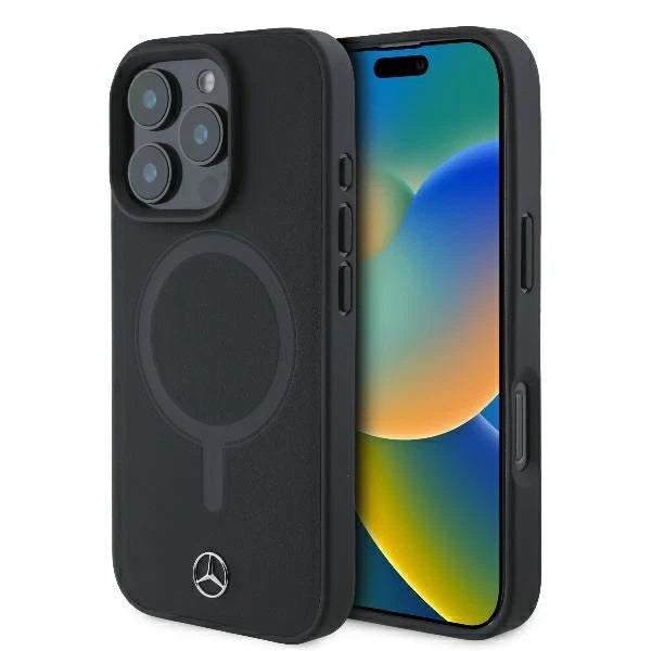 Mercedes-Benz iPhone 16 Pro Max MagSafe Case - Plain Smooth Leather - Black