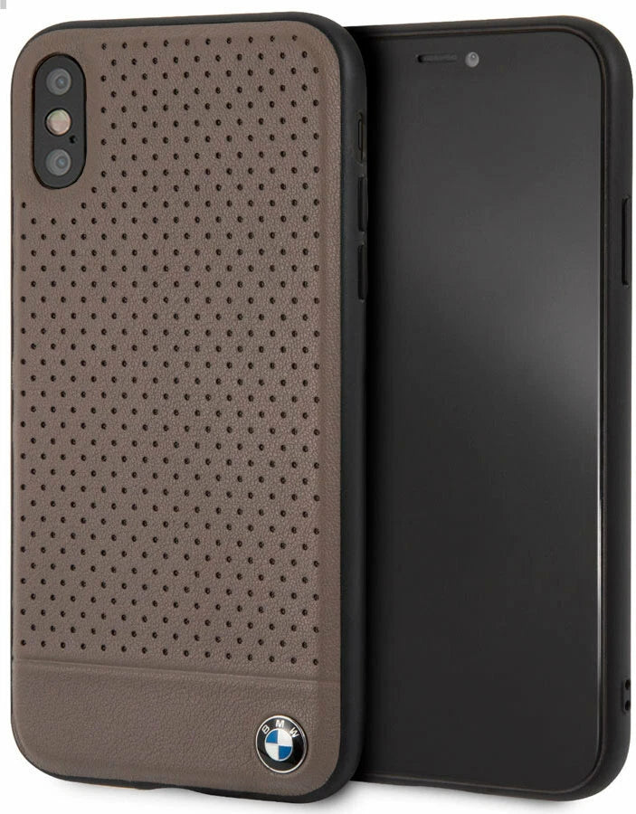 BMW iPhone X / XS Hard Case - Signature Perforated Leather Horizontal Smooth Finish - Brown