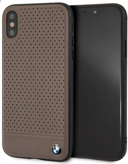 BMW iPhone X / XS Hard Case - Signature Perforated Leather Horizontal Smooth Finish - Brown