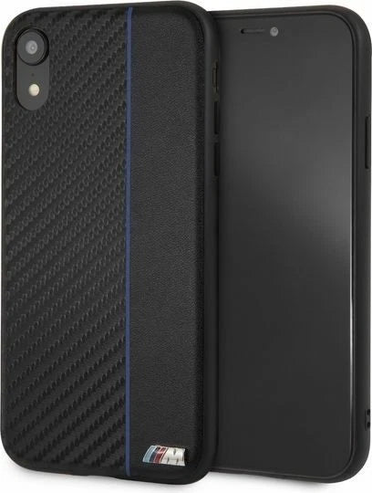 BMW M iPhone XR Hard Case - Carbon PU with Red Stripe - Navy