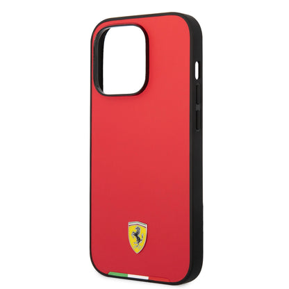 Ferrari iPhone 14 Pro Hard Case - Smooth PU with Italy Flag Line - Red