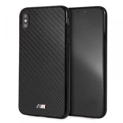 BMW iPhone XS Max Hard Case - Carbon Fiber with Metal Logo - Black