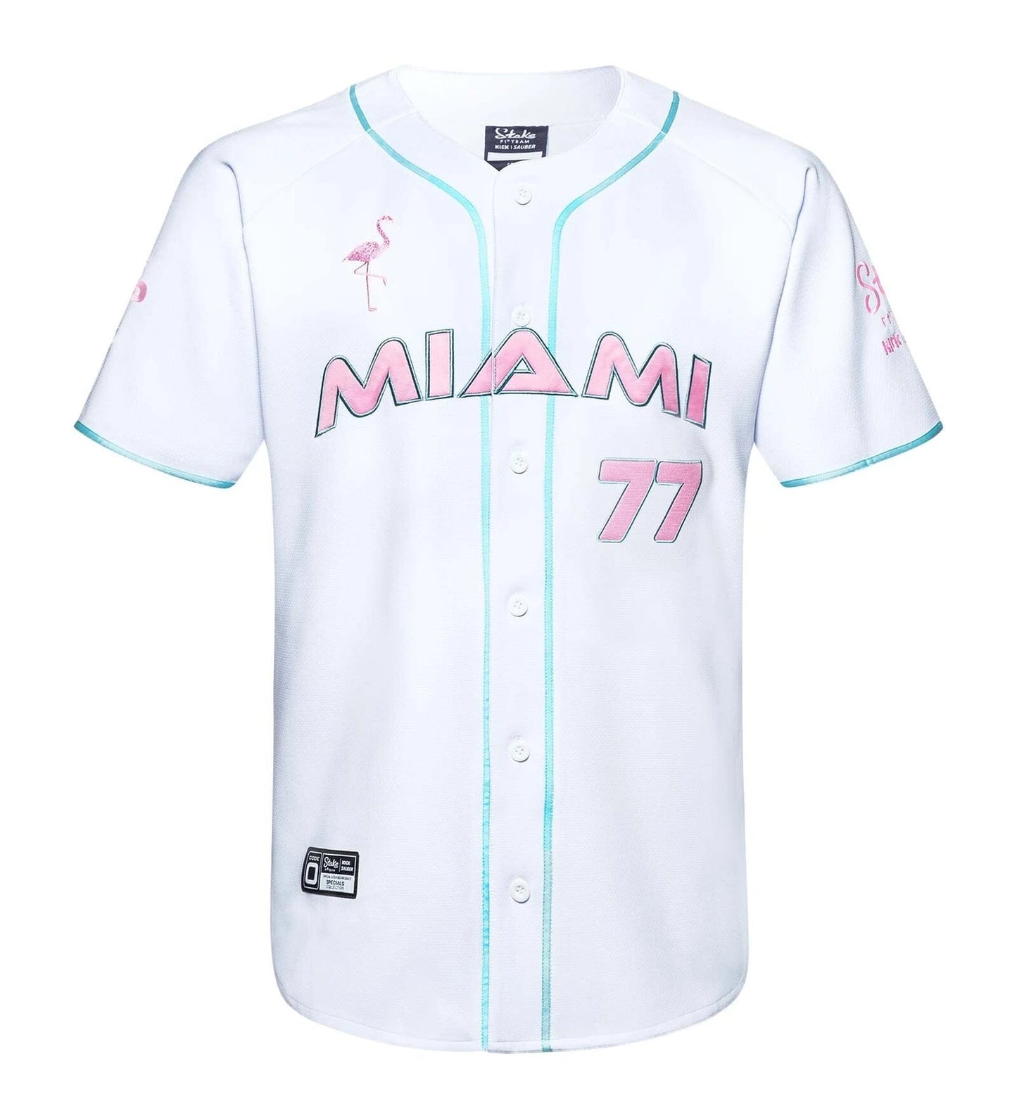 Stake Sauber Special Edition Flamingo Baseball Shirt Valtteri Bottas Miami White 2024-RP Teamwear