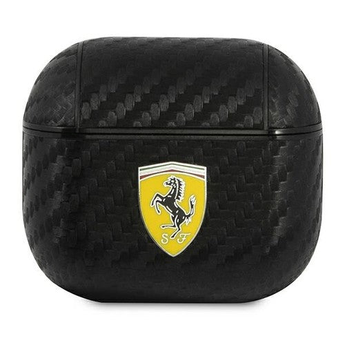 Ferrari AirPods 3 Case - PC PU Carbon with Yellow Logo - Black