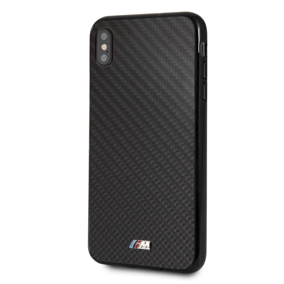 BMW iPhone XS Max Hard Case - Carbon Fiber with Metal Logo - Black