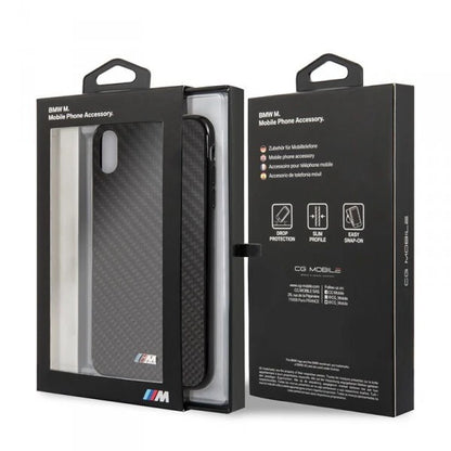 BMW iPhone XS Max Hard Case - Carbon Fiber with Metal Logo - Black