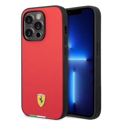 Ferrari iPhone 14 Pro Hard Case - Smooth PU with Italy Flag Line - Red