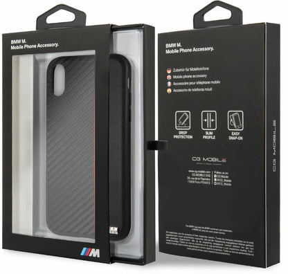 BMW iPhone XR Hard Case - Carbon Leather with Red Stripe - Black